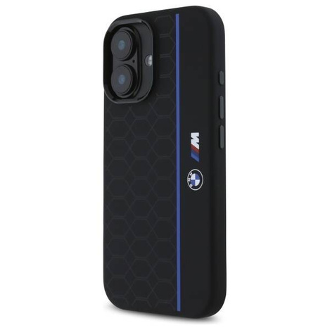 Original Handyhülle IPHONE 16 BMW Hardcase Silicone Hexagon Blue Line MagSafe (BMHMP16S23SHEB) schwarz