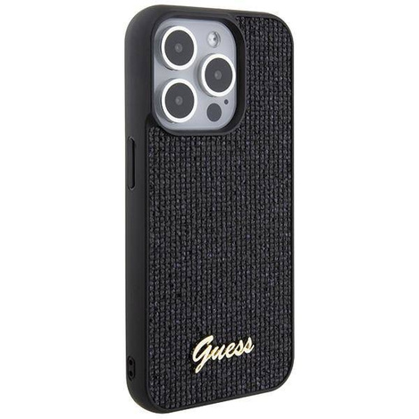 Guess Disco Metal Script Hülle für iPhone 15 Pro – Schwarz