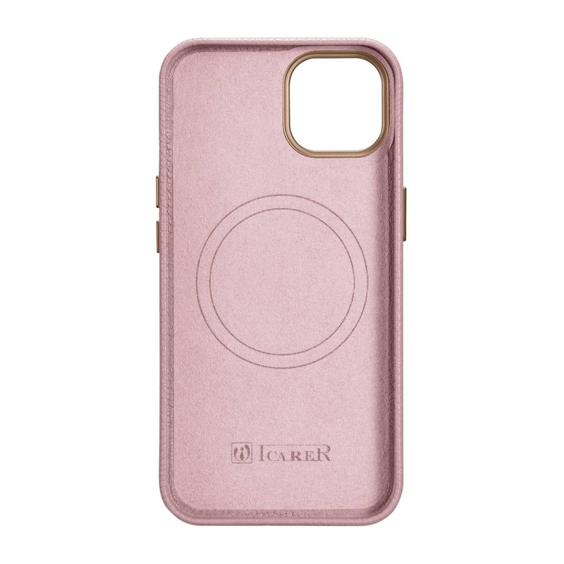 iCarer Litchi Premium Leather Case skórzane etui iPhone 14 Plus magnetyczne z MagSafe różowy (WMI14220711-PK)