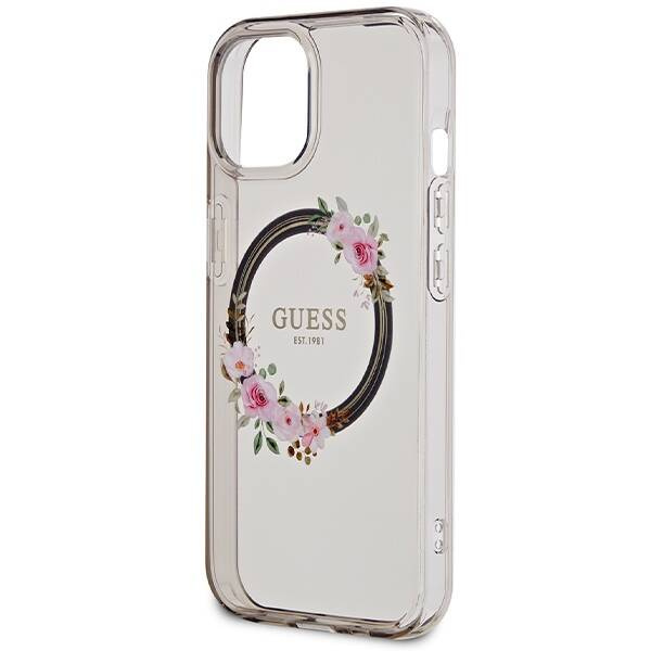 Guess IML Flowers Wreath MagSafe case for iPhone 15 / 14 / 13 - black