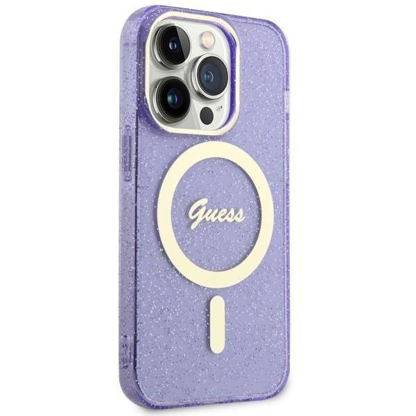 Guess GUHMP14LHCMCGU iPhone 14 Pro 6.1" lila/lila Hardcase Glitter Gold MagSafe