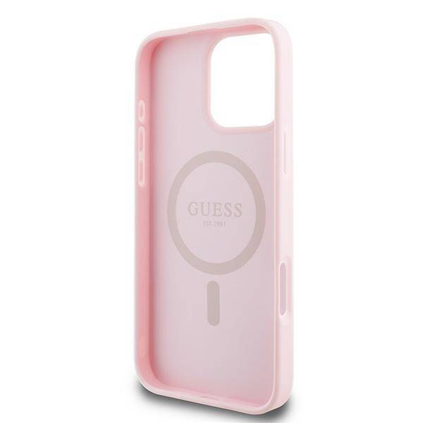 Original Handyhülle IPHONE 15 PRO MAX Guess PU Grained Gold Ring MagSafe (GUHMP15XPGHSMMP) rosa