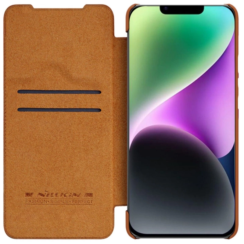 Nillkin Qin Leder Pro Hülle iPhone 14 Plus Kamera Cover Holster Cover Flip Case Braun