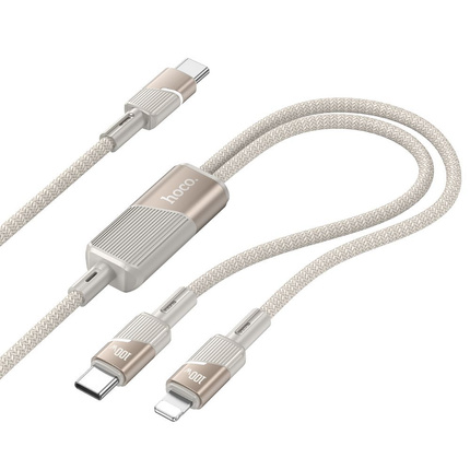 Kabel 2w1 USB C do USB C + Lightning Hoco 5A 100W 1,2 m U139 złoty