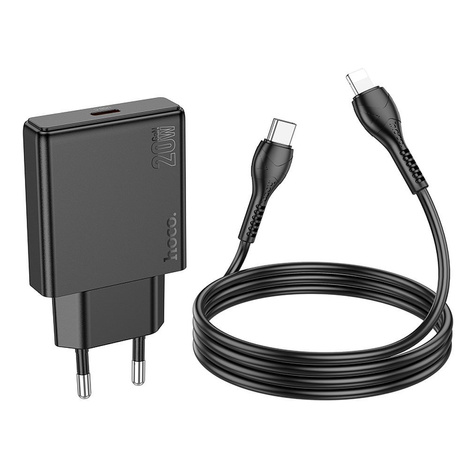 Ładowarka sieciowa do telefonu Hoco Slim USB C QC PD 30W + kabel USB C do Lightning N37 czarna