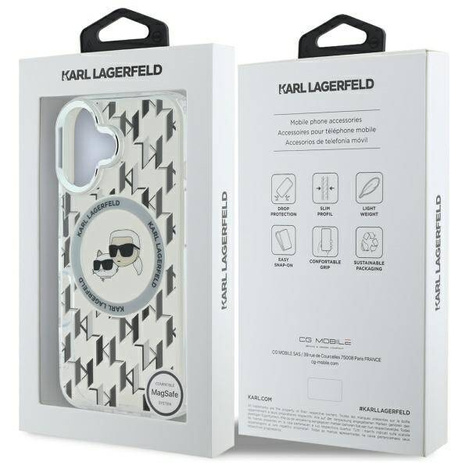 Karl Lagerfeld nakładka do iPhone 16 6,1&quot; KLHMP16SHMCKMHT przezroczysta Hardcase IML Monogram Karl&Choupette Head MagSafe