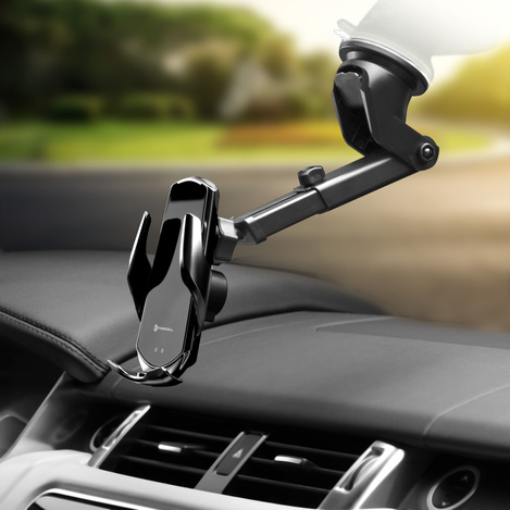 FORCELL uchwyt z ładowaniem indukcyjnym automatyczny + adapt. magnetyczne HS1 Qi 15W czarny