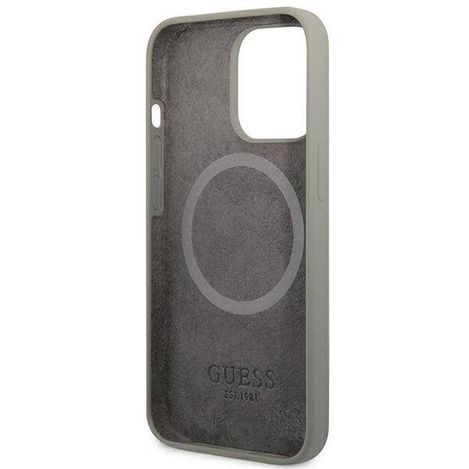 Oryginalne Etui IPHONE 13 PRO MAX Guess Hard Case Silicone Logo Plate MagSafe (GUHMP13XSPLG) szare