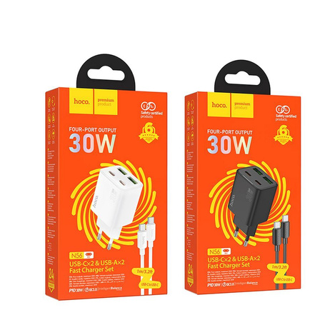 Ładowarka sieciowa do telefonu Hoco USB A + USB C QC3.0 PD 3A 20W + kabel USB C do Lightning N52 czarna