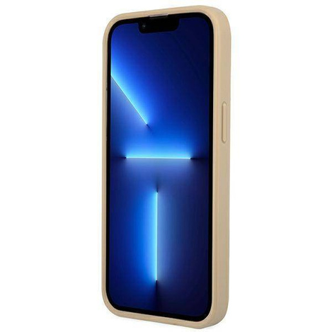 Original Handyhülle IPHONE 14 Guess Hardcase Saffianotriangle Logo (GUHCP14SPSATLE) beige