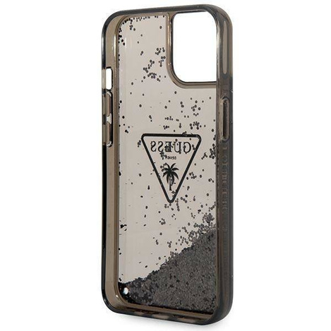 Oryginalne Etui IPHONE 14 PLUS Guess Hardcase Liquid Glitter Palm Collection transparentne czarne