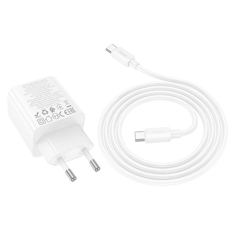 Ładowarka sieciowa do telefonu Hoco 2 x USB C + 2 x USB A QC3.0 PD 3A 20W + kabel USB C do USB C N55 biała