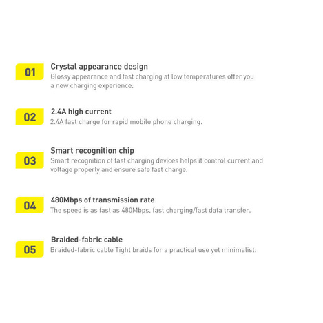 Baseus Crystal Shine Series Fast Charging Data Cable USB to iP 2.4A 2m Purple