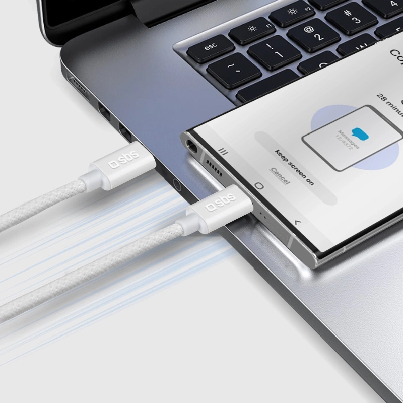 Kabel SBS TECABLETISSUETCCG USB-C - USB-C 1,5m 60W w oplocie - szary