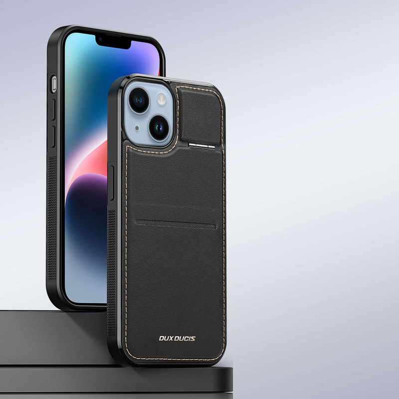 3 w 1 etui iPhone 14 Plus z MagSafe portfel blokada RFID podstawka Dux Ducis Rafi Mag - czarne