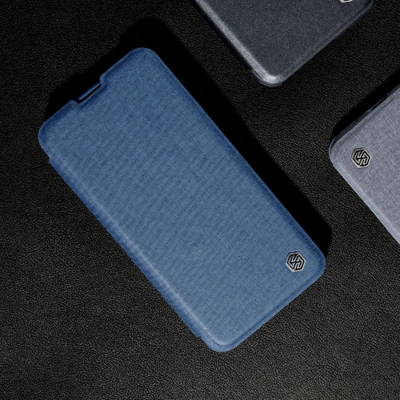 Nillkin Qin Cloth Pro Case Case for iPhone 14 Pro Max Camera Cover Holster Cover Flip Case Blue