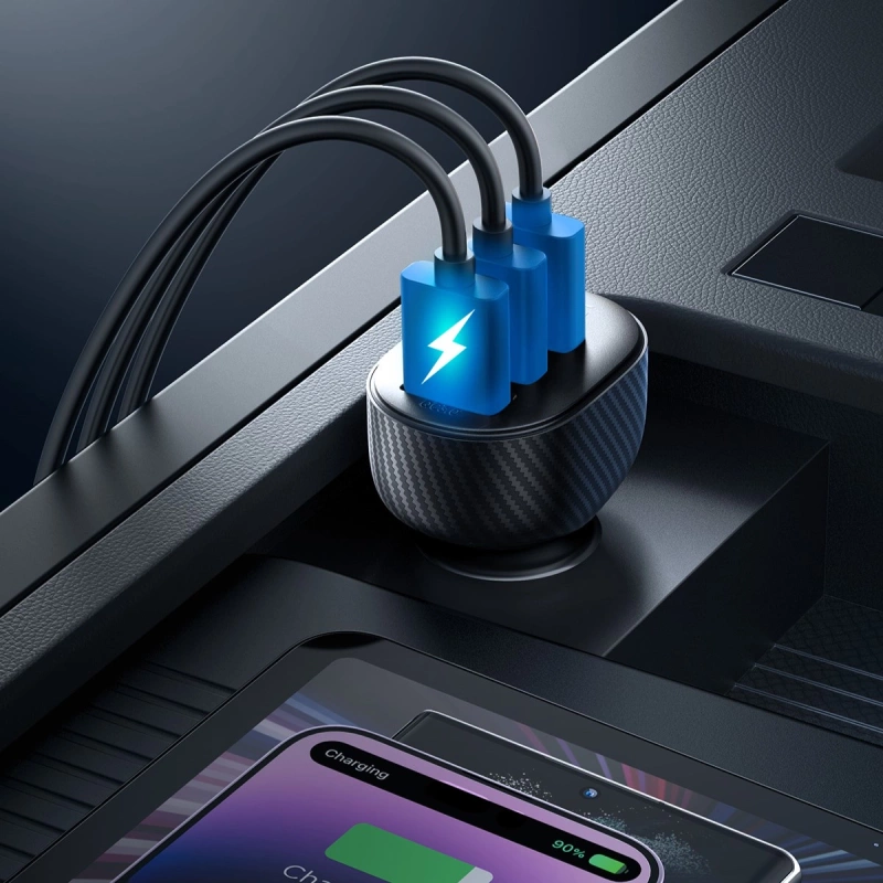 Joyroom JR-CCD03 3,4A Autoladegerät mit 3x USB-A Display - Schwarz