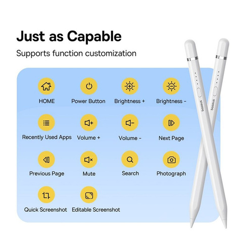 Baseus Smooth Writing 2 Stylus mit aktiver Spitze für iPad + USB-A – Lightning Kabel und austauschbare Spitze – Weiß