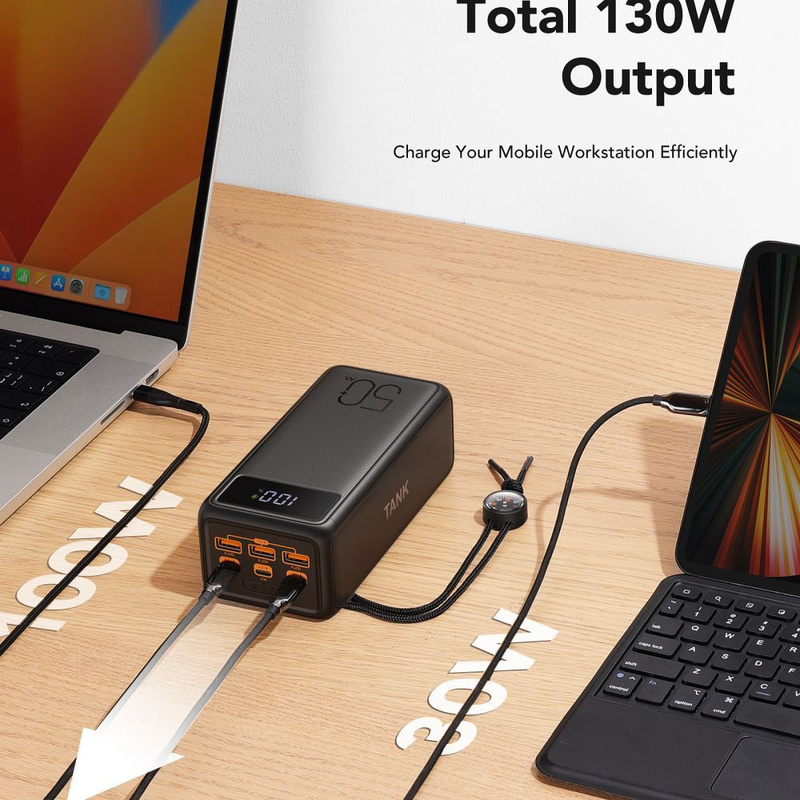 Bateria zewnętrzna (Powerbank) VEGER Tank Boost - 56 000mAh LCD Quick Charge PD 130W czarny (W5001C)