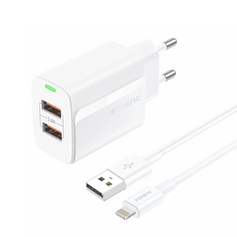 FONENG wall charger EU63 2.4A 12W 2xUSB + cable Lightning White