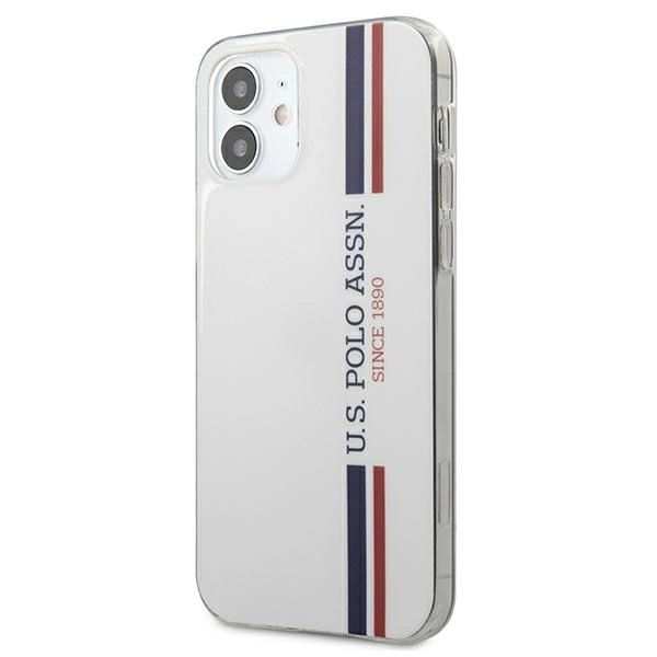 US Polo Assn Shiny Tricolor Stripes - Etui iPhone 12 Mini (biały)