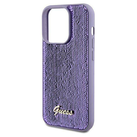 Original Handyhülle IPHONE 14 PRO Guess Hardcase Sequin Script Metal (GUHCP14LPSFDGSU) violett