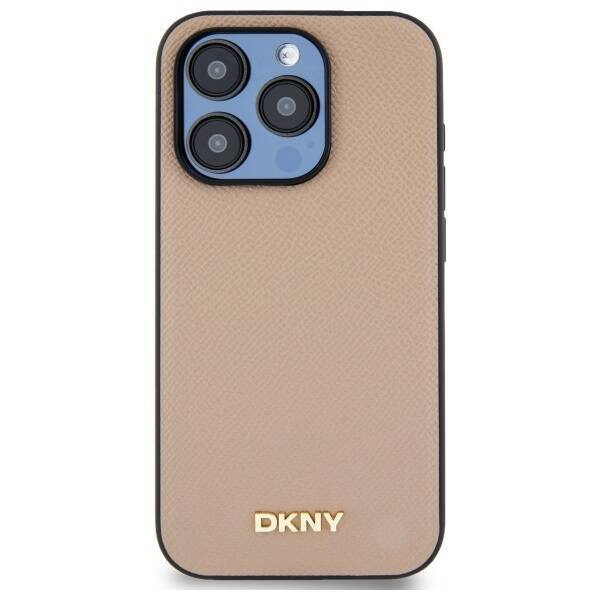 Etui DKNY Grained Metal Logo MagSafe na iPhone 15 Pro Max - beżowe