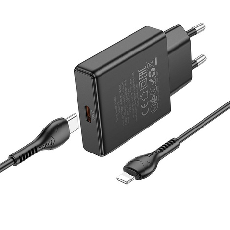 Ładowarka sieciowa do telefonu Hoco Slim USB C QC PD 30W + kabel USB C do Lightning N37 czarna