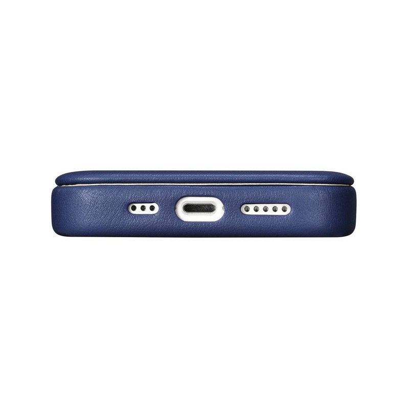 iCarer CE Premium Leather Folio Case skórzane etui iPhone 14 Plus z klapką magnetyczne MagSafe niebieski (WMI14220715-BU)
