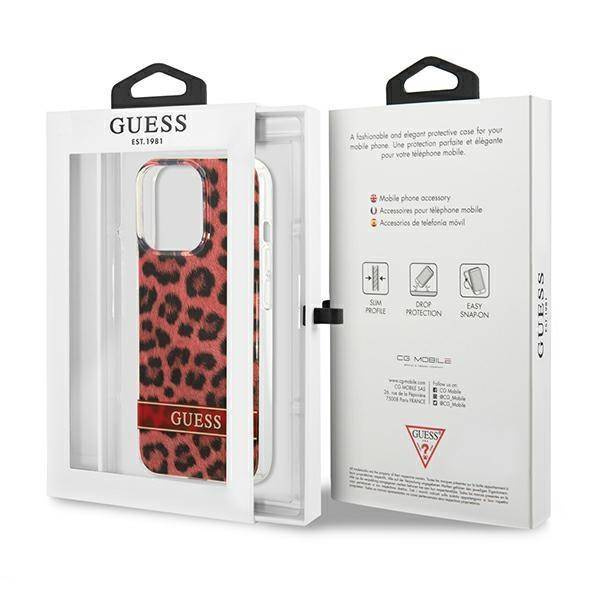 Case IPHONE 13 PRO Guess Hardcase Leopard (GUHCP13LHSLEOR) red