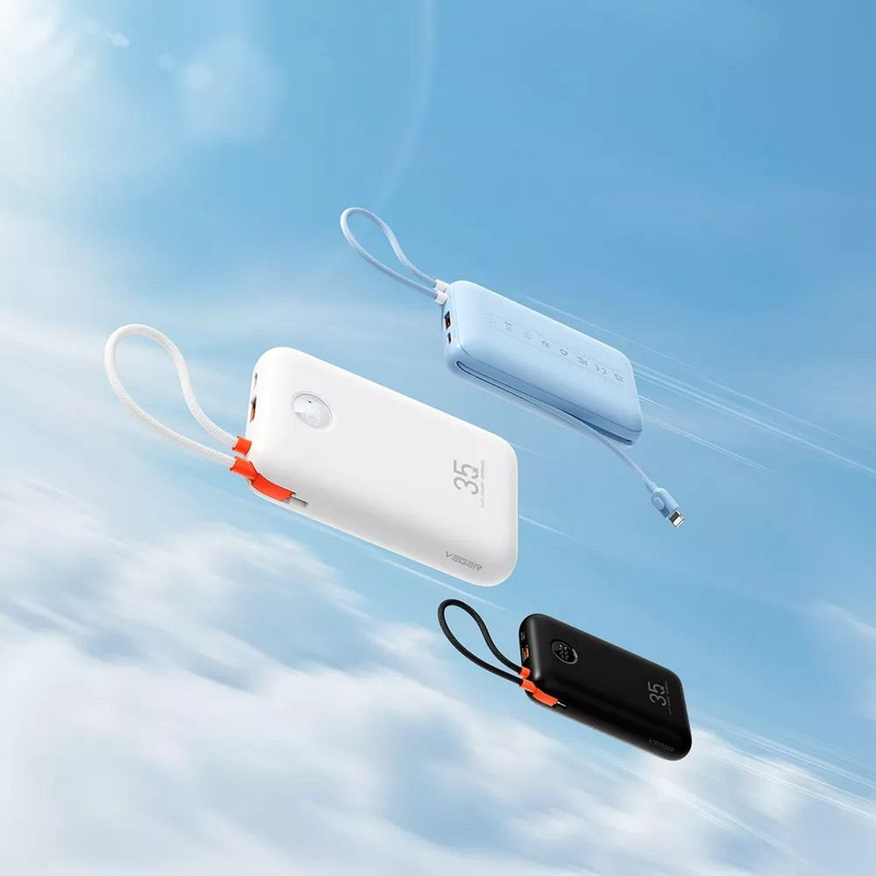VEGER powerbank 20000 mAh z wbudowanymi kablami Typ C / Lightning PD QC3.0 35W K2 (W2068) czarny