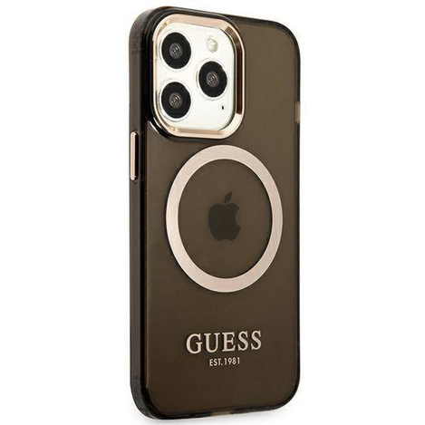 Oryginalne Etui IPHONE 13 PRO Guess Hard Case Gold Outline Translucent MagSafe (GUHMP13LHTCMK) czarne
