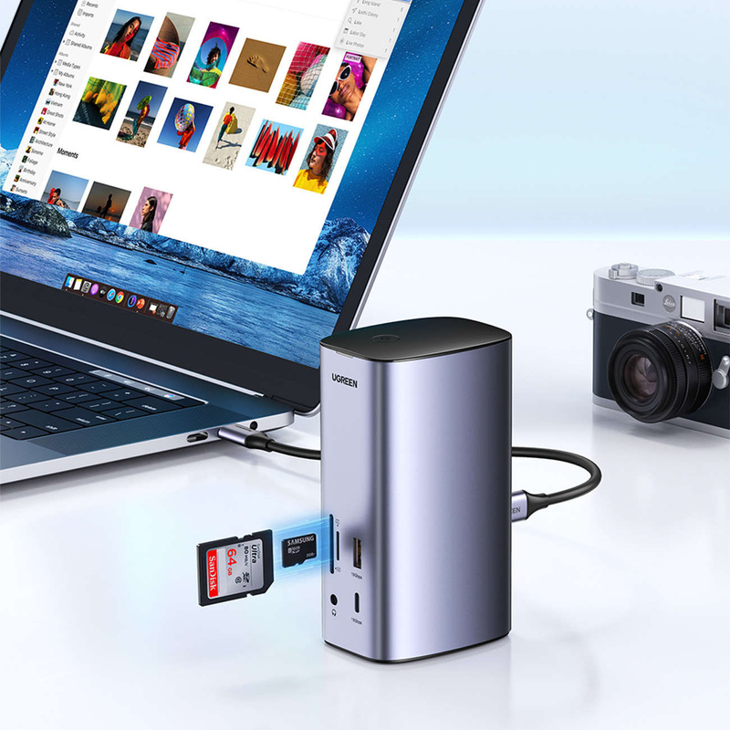 Ugreen Multifunktions-HUB 12in1 USB C USB HDMI DP RJ45 AUX SD TF grau (CM555)