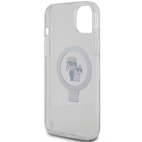 Oryginalne Etui IPHONE 15 PLUS / 14 PLUS Karl Lagerfeld Hardcase Ring Stand Karl&Choupettte MagSafe białe