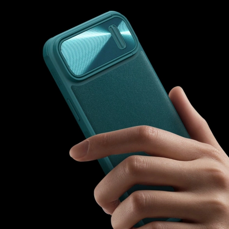 Nillkin CamShield Leather S Case iPhone 14 Plus Hülle mit Kameraabdeckung blau