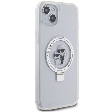 Original Handyhülle IPHONE 15 PLUS / 14 PLUS Karl Lagerfeld Hardcase Ring Stand Karl&Choupettte MagSafe weiß