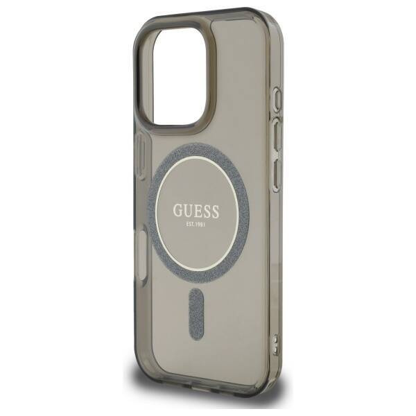 Etui Guess IML Glitter Circle MagSafe na iPhone 16 Pro Max - czarne