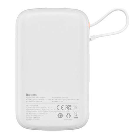 Powerbank Baseus Qpow Pro z kablem Lightning, USB-C, USB, 10000mAh, 20W (biały)