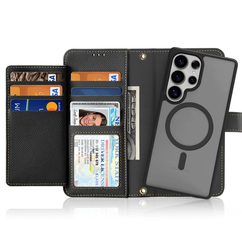 Dux Ducis Lawa Lederhülle für Samsung Galaxy S25 Ultra mit abnehmbarer magnetischer Brieftasche – Schwarz