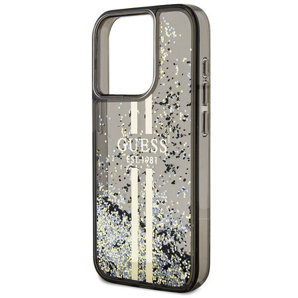 Oryginalne Etui GUESS Hardcase GUHCP15LLFCSEGK do iPhone 15 Pro (Liquid Glitter Gold Stripes / czarny)