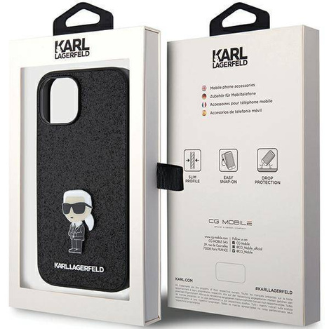 Etui Karl Lagerfeld Fixed Glitter Ikonik Logo Metal Pin do iPhone 15 - czarne