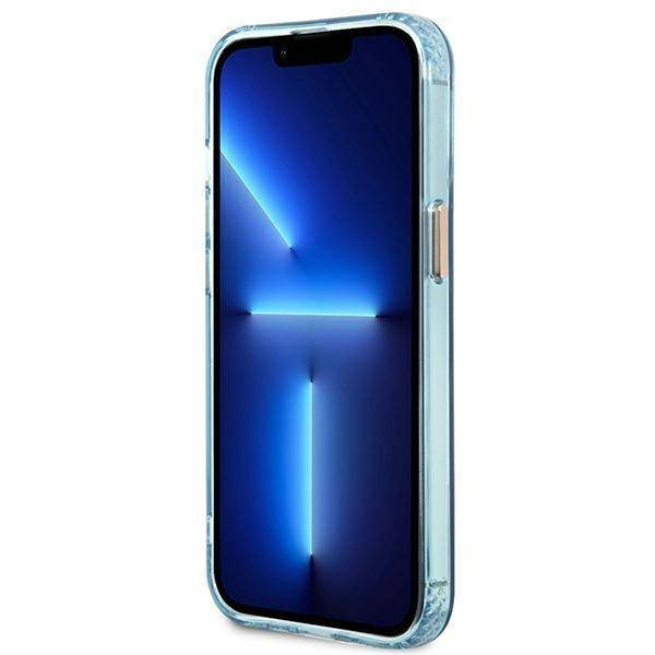 Original Case IPHONE 13 PRO Guess Hard Case Gold Outline Translucent MagSafe (GUHMP13LHTCMB) blue