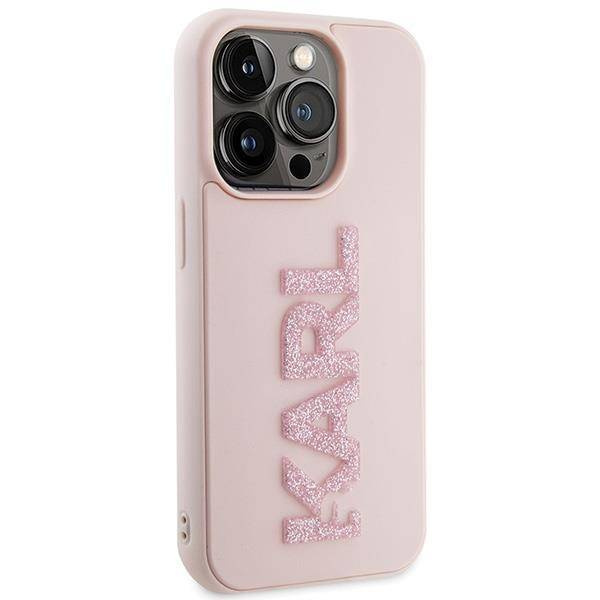Karl Lagerfeld 3D Rubber Glitter Logo case for iPhone 15 Pro - pink