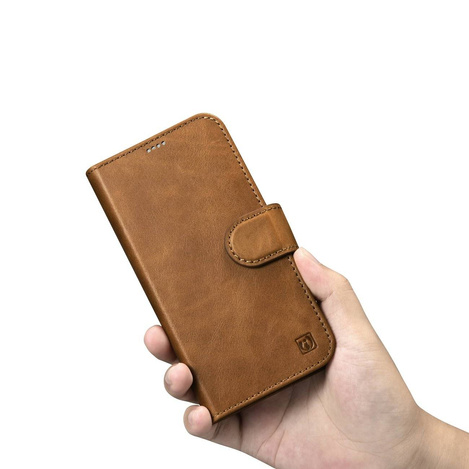 iCarer Oil Wax Wallet Case 2in1 Hülle iPhone 14 Leder Flip Cover Anti-RFID braun (WMI14220721-TN)