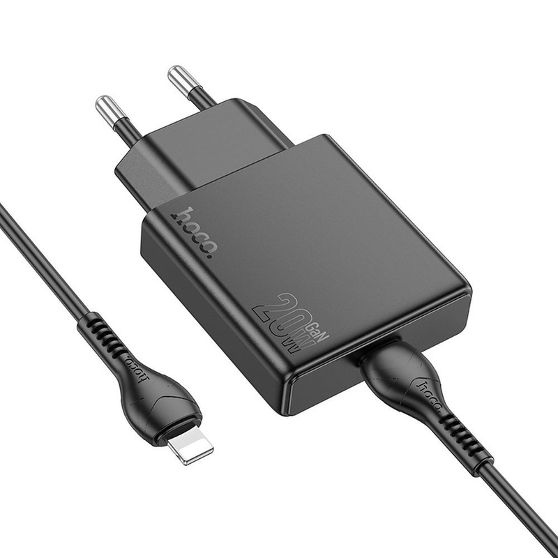 Ładowarka sieciowa do telefonu Hoco Slim USB C QC PD 30W + kabel USB C do Lightning N37 czarna