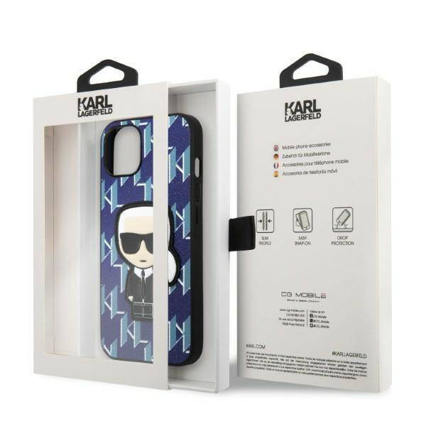 Oryginalne Etui IPHONE 13 MINI Karl Lagerfeld Hardcase Monogram Ikonik Patch niebieskie