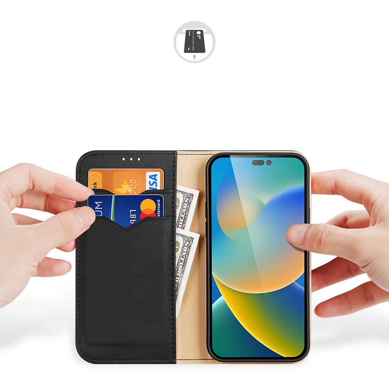 Dux Ducis Hivo Leather Flip Cover Genuine Leather Wallet for Cards and Documents iPhone 14 Pro Max Black