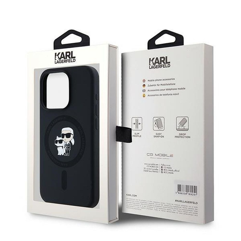 Oryginalne Etui KARL LAGERFELD hardcase Silicone Karl & Choupette MagSafe KLHMP15LSCMKCRHK do Iphone 15 Pro Czarny