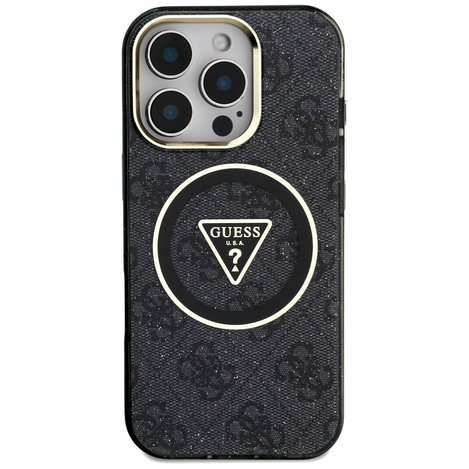 GUESS futerał do IPHONE 16 Pro kompatybilny z MagSafe GUHMP16LHG4PRTGK (IML Metal Glitter 4G Circle Triangle) czarny