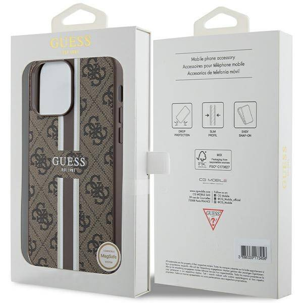 Guess 4G Printed Stripes MagSafe-Hülle für iPhone 15 Pro Max – braun